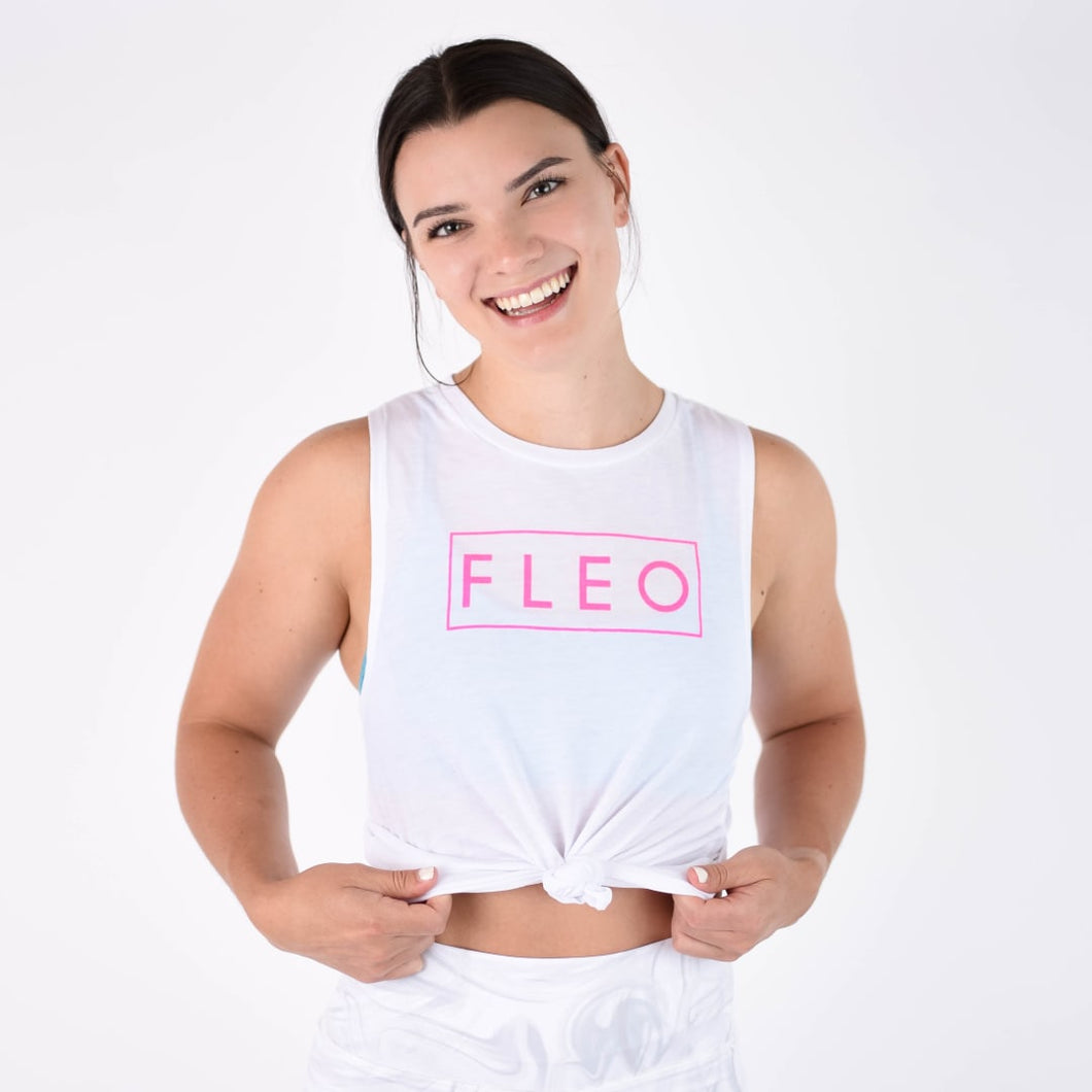 FLEO Muscle Tank - Neon Pink on White - S, M