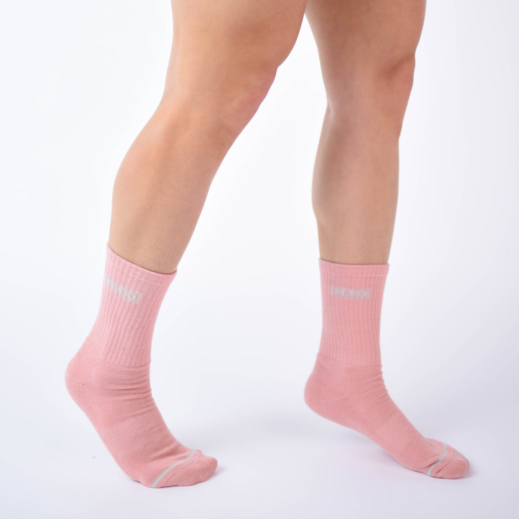 FLEO Sorbet Pink Crew Socks - Side Grey